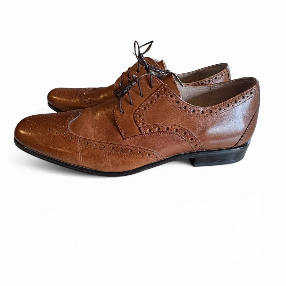 Stacy Adams Wingtip Oxford‎ Dress Shoes Men's 11 Brown Leather Brogue Lace Up
